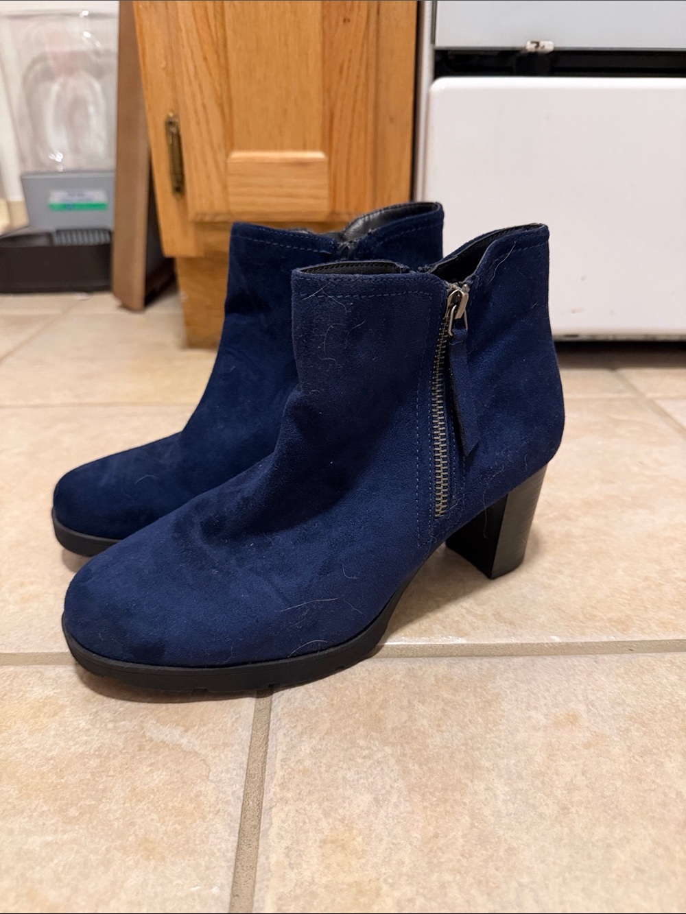 Women's Navy Suede Ankle Booties with Side Zip